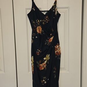 Nine Britton Black and Orange Slip Midi Dress